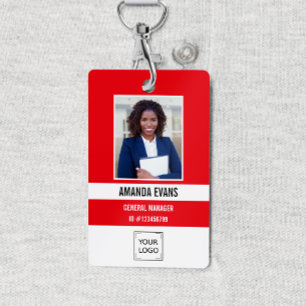 RED   Photo Employee Logo or QR CODE Security Badge