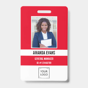 RED Photo Employee Logo or QR CODE Security Badge