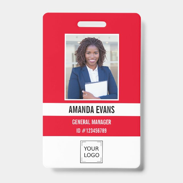 RED | Photo Employee Logo or QR CODE Security Badge (Front)