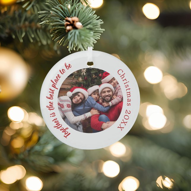Red photo family together quote Christmas Glass Ornament (Creator Uploaded)