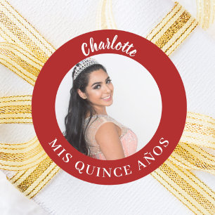 Red photo favours Quinceanera Mis Quince Años Classic Round Sticker
