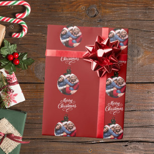 Red photo fun script Christmas Wrapping Paper