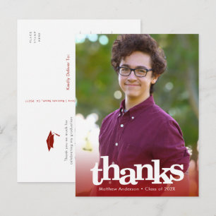 Red photo graduation bold typography thank you postcard