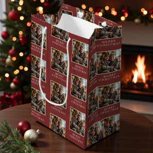 Red Photo Holiday Merry Christmas Medium Gift Bag