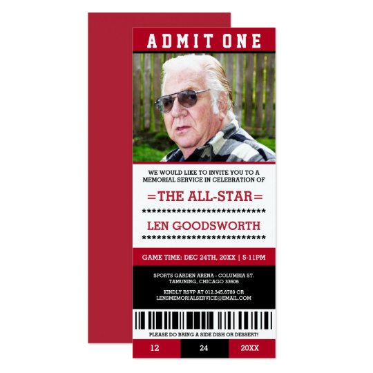 Red Photo Memorial Service Ticket Invitations