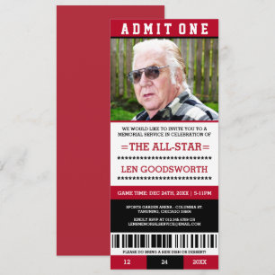 Red Photo Memorial Service Ticket Invitations