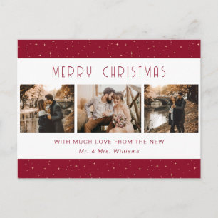 Red Photo Newlywed Starry Holiday Postcard