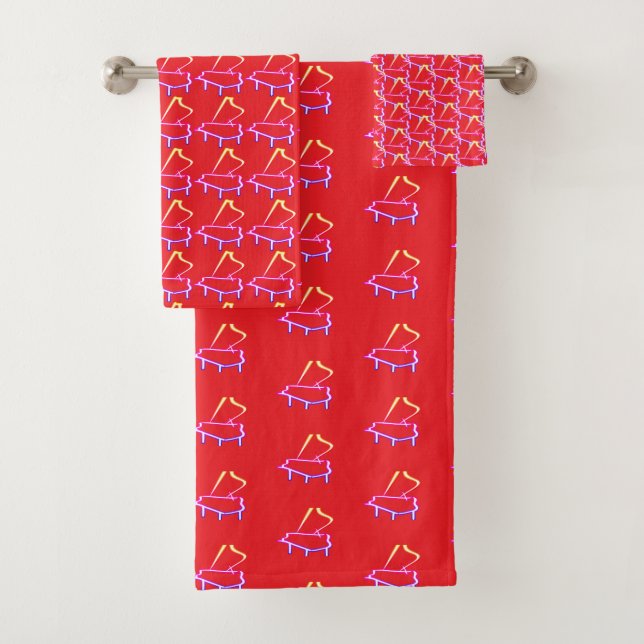 Red Piano Embellished  Bath Towel Set (Insitu)