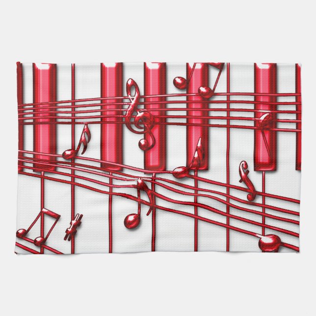 Red Piano Keyboard Kitchen Towel (Horizontal)