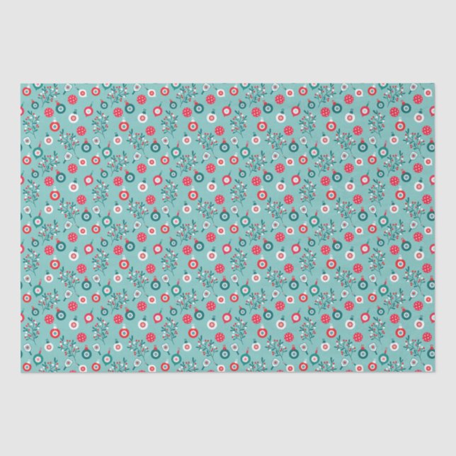 Red Pickleballs, minty 🎄Christmas pattern  Tissue Paper (Front)
