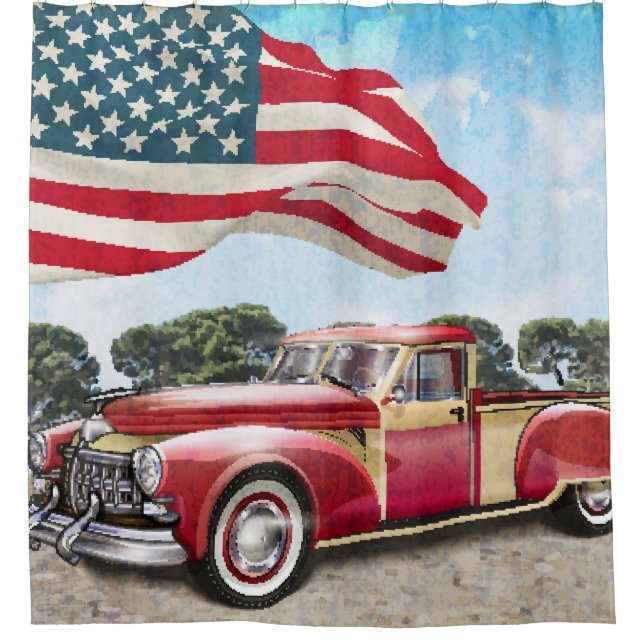 Red Pickup Truck: American Flag Vintage (Front)