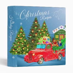 Red Pickup Truck Christmas Holiday Recipe Binder