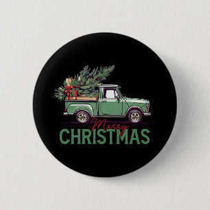 Red Pickup Truck Christmas Tree Vintage Christmas 2 Inch Round Button