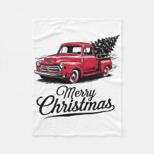 Red Pickup Truck Christmas Tree Vintage Christmas Fleece Blanket