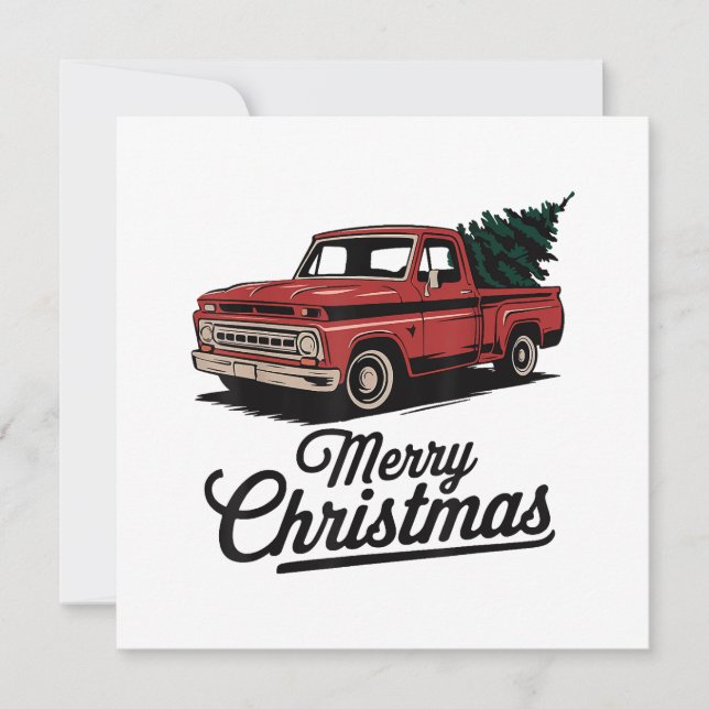 Red Pickup Truck Christmas Tree Vintage Christmas  Invitation (Front)