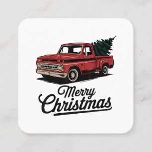 Red Pickup Truck Christmas Tree Vintage Christmas  Square Business Card