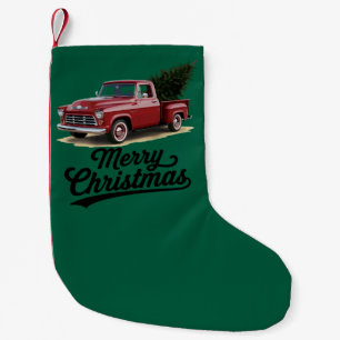 Red Pickup Truck Christmas Tree Vintage Xmas Small Christmas Stocking