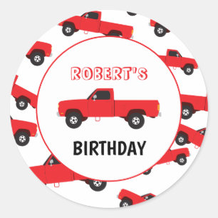 Red Pickup Truck Transportation Trucks Birthday Classic Round Sticker