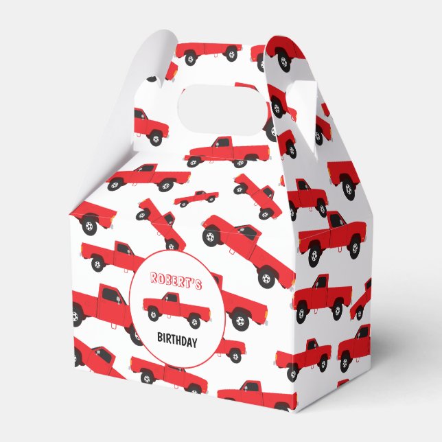 Red Pickup Truck Transportation Trucks Birthday Favor Box (Front Side)