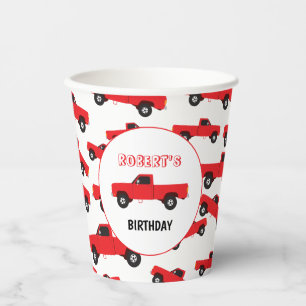 Red Pickup Truck Transportation Trucks Birthday Paper Cups