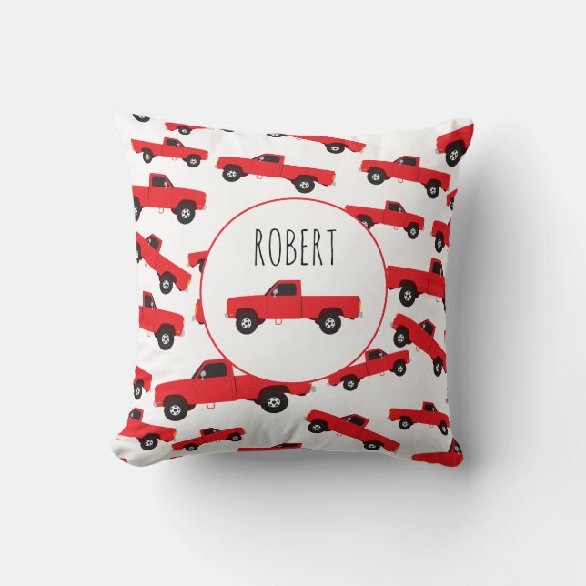 Red Pickup Truck Transportation Trucks Boys Name  Throw Pillow (Front)