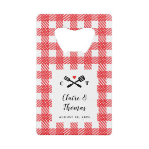 Red Picnic Plaid Cloth I Do BBQ Invitation Credit Card Bottle Opener