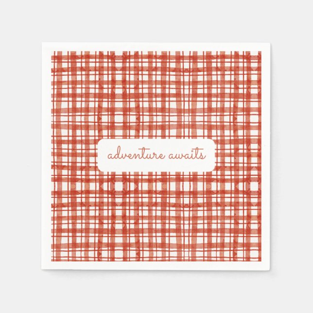 Red Picnic Plaid Fall Gender Neutral Baby Shower Napkin (Front)