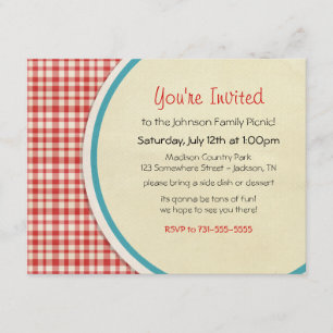 Red Picnic Plaid Family Picnic Invitations