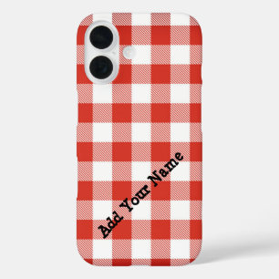 Red Picnic Plaid with Custom Name iPhone 16 Case