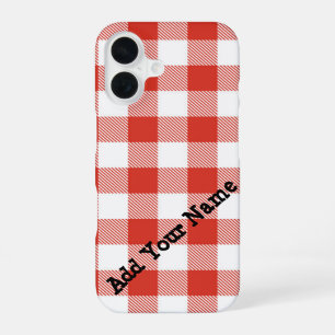 Red Picnic Plaid with Custom Name iPhone 16 Case