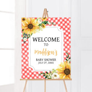 Red Picnic Sunflower Baby Shower Welcome Poster