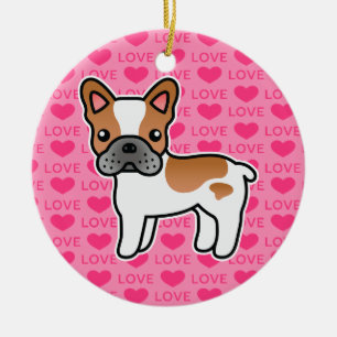 Red Piebald Cartoon French Bulldog Love Ceramic Ornament