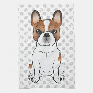 Red Piebald French Bulldog Cute Cartoon Dog & Paws Kitchen Towel