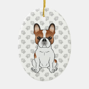 Red Piebald French Bulldog Cute Cartoon Dog & Text Ceramic Ornament