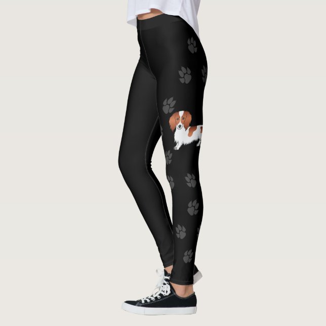 Red Piebald Long Hair Dachshund Cartoon Dog & Paws Leggings (Left)