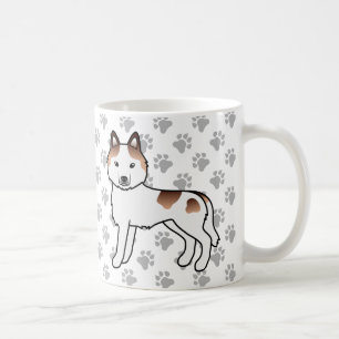 Red Piebald Siberian Husky Cartoon Dog & Paws Coffee Mug