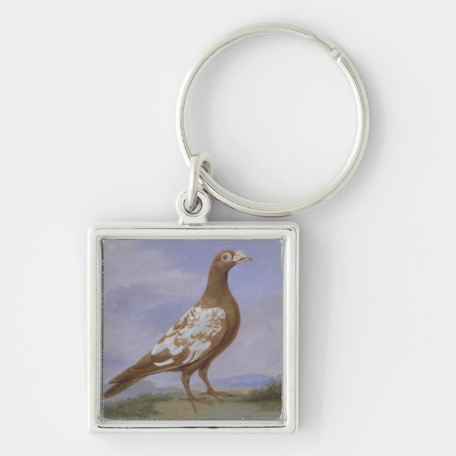 Red Pied Carrier Pigeon (oil on canvas) Keychain (Front)