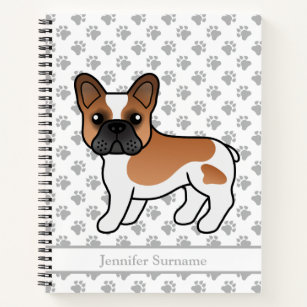 Red Pied French Bulldog Cartoon Dog & Custom Text Notebook