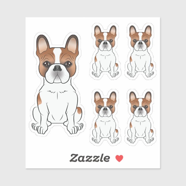 Red Pied French Bulldog Cartoon Dog Illustrations (Sheet)