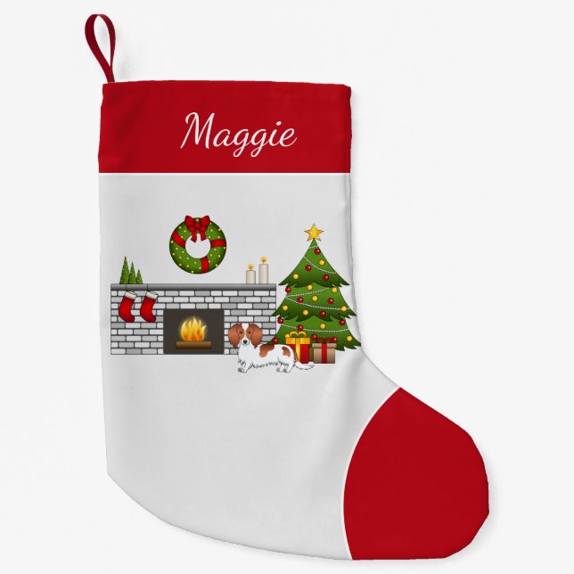 Red Pied Long Hair Dachshund Dog - Christmas Room Small Christmas Stocking (Front)