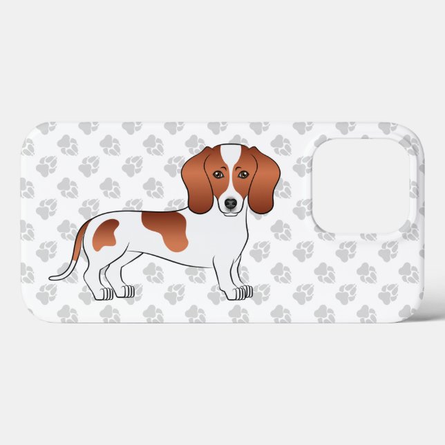 Red Pied Smooth Coat Dachshund Cartoon Dog & Paws Case-Mate iPhone Case (Back (Horizontal))