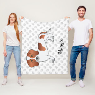 Red Pied Smooth Hair Dachshund Cartoon Dog & Name Fleece Blanket