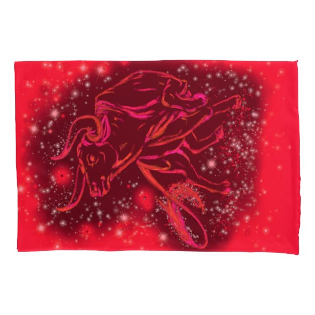 Red Pillow Case Bull Running At Starry Night (Front)