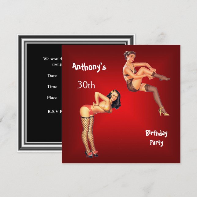 Red Pin-up Girls Birthday Party Invitation (Front/Back)