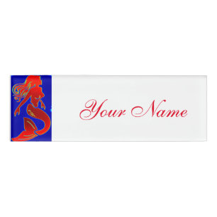 red pin-up mermaid name tag