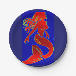 red pin-up mermaid paper plate