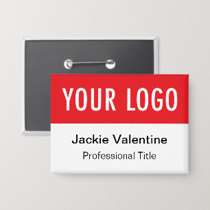 Red Pinback Button Name Tag Custom Badge with Logo