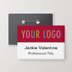 Red Pinback Button Name Tag Pin Badge Company Logo