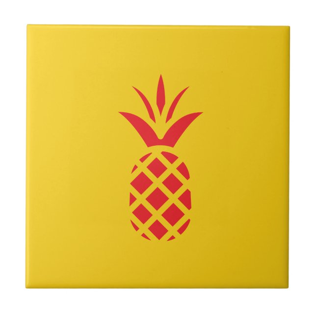 Red Pine Apple in Yellow. Tile (Front)