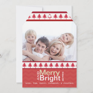 Red Pine Tree Merry and Bright Family Photo Card